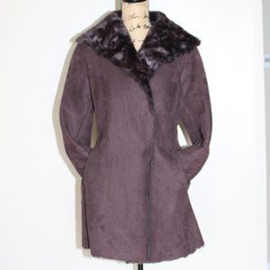 Calvin Klein Chocolate Brown Faux Suede/Fur Coat Jacket Women's Medium